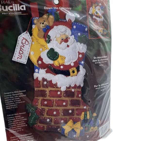 Plaid Bucilla Felt Stocking Down The Chimney 84947 Maria Stanziani Christmas - Picture 2 of 10